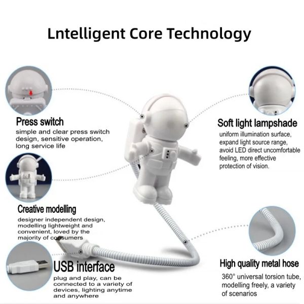 USB Jack Mini Astronaut LED Lighting Lamp, Notebook, power Bank, Computer, Home Atmosphere, Small Night Light, Spin At Will