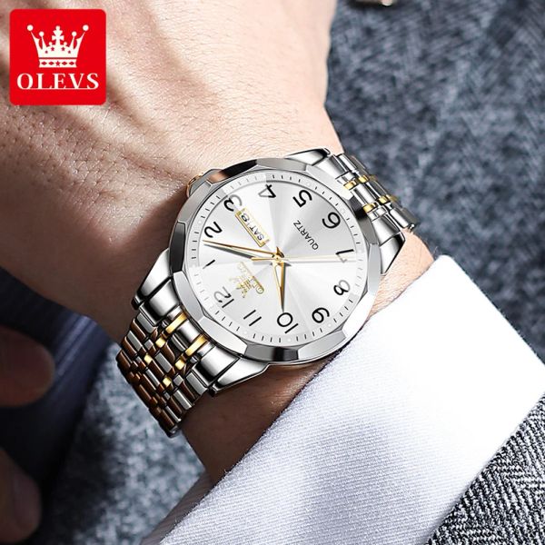 OLEVS Classic Quartz Watch for Men Luxury Diamond Cut Mirror Numeral Dial Simplicity Quartz Analog Man Waterproof Wristwatches