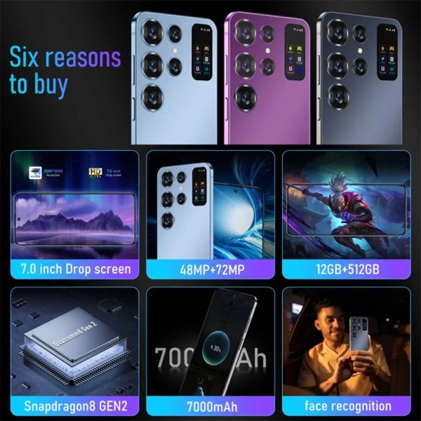 Original New S24 Ultra Smartphone 5G 7.0HD 16G+1T Dual Sim Cellphones Android Cell Phone Unlocked 72MP 7000mAh Mobile Phone