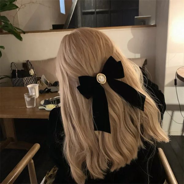 Black Burgundy Velvet Bow Spring Clip Hair Pin — compare prices at CompareOffers