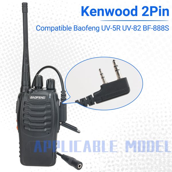 baofeng earpiece adapter 2 pin to 3 5mm walkie talkies headset adapter cable compatible with uv5r bf888s two way radio