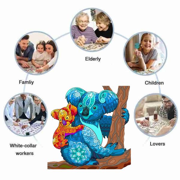 Popular Wooden Puzzles Exquisite Animal Montessori Toy for Adults Kids Irregular Shape Board Set Toy Peacock DIY Drawing