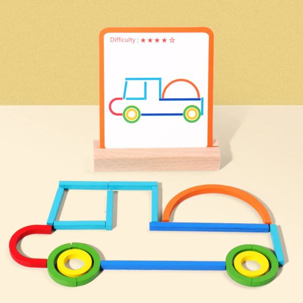 Wooden Creative Sticks And Rings Puzzle Montessori Early Childhood Educational Toys Kids Sensory Logical Thinking Matching Game