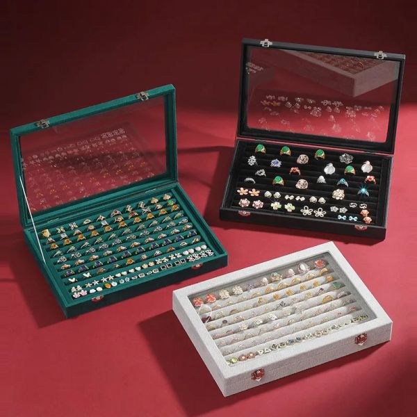 Rings/Earrings Organizer Tray with Clear Lid 10 Slots Velvet Drawer Insert Jewelry Storage box