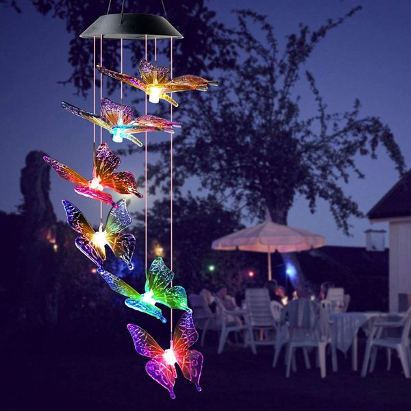 Chimes Butterfly Lights Wind Chime Colorful Light Waterproof Solar Hanging Lamp Garden Decor