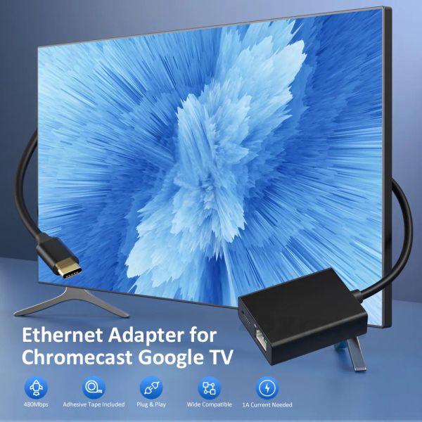 Zexmte Ethernet Adapter for Chromecast 4K Google TV USB C Type-C to 100Mbps Network Card for Smartphones Tablets Android Devices