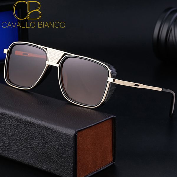 

CB Square Steampunk Sunglasses for Men Fishing Aviator Goggles Brand Designer Oversized Gold Retro Driving Gothic Large CAVALLO BIANCO