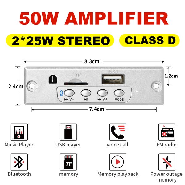 225w 50w amplifier dc 612v mp3 decoder board bluetooth 5 0 12v car mp3 player usb fm call recording support folder switching