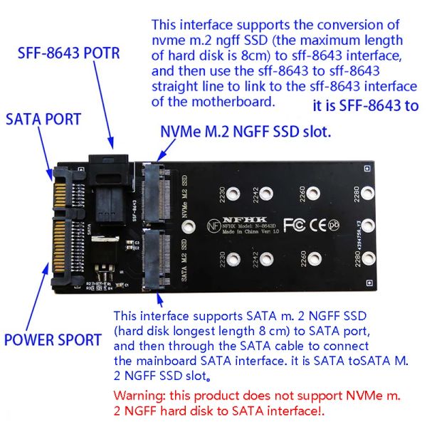 22Pin SATA Adapter SFF-8643 To M.2 U2 Kit NGFF M-Key new To Slimline SAS NVME PCIe SSD SATA SSD 2025 Adapter For Mainboard
