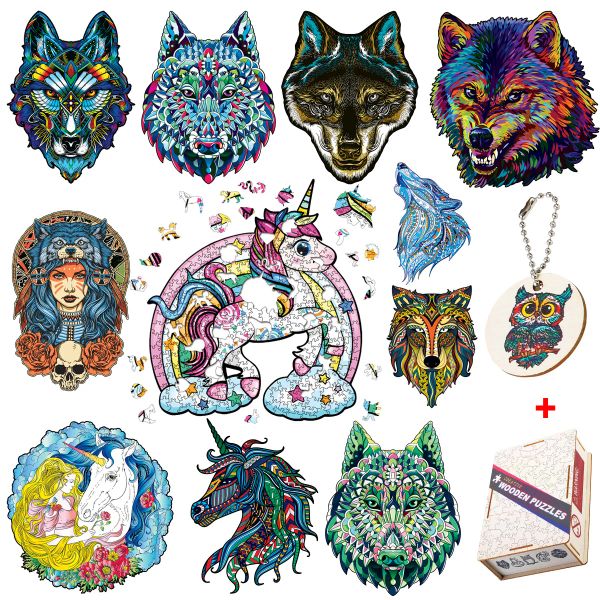 Beautiful Wooden Animal Jigsaw Puzzles For Adults Unique Kids Brightly Wolf Intellectual Toys Popular Family Educational Games