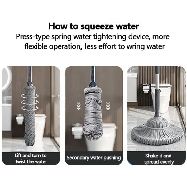 Self Wringing Mop No Hand Washing Spin Mop Floor Cleaning Rotating Self Twisting Water Mop Household Cleaning Tools