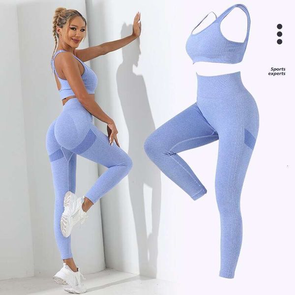 DHgate Basic 2pcs Seamless High Stretch Yoga Tracuit Gym Set Crisscross Back Cami Hip-hing Tummy Control Leggings sold by DHgate