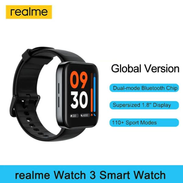 

Realme Watches 3 Smartwatch Blueooth Calling 1.8" Large Screen Blood Oxygen Heart Rate Monitor IP68 340mah Battery Smart Watch 40mah