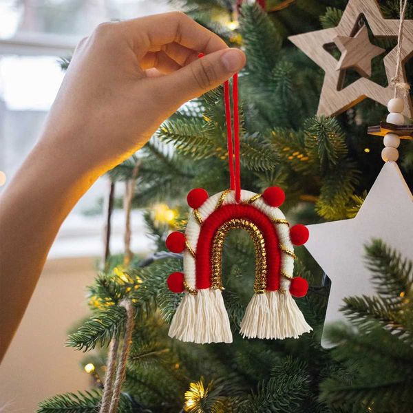 Christmas Ornaments Boho Style Rainbow Tassels Wall Hanging Creative Hand-Woven Xmas Tree Pendant New Year Kids Gift Home DecorXJ241026
