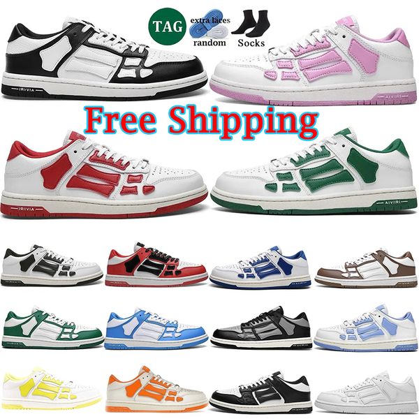 

Free Shipping Designer Skel-Top Low Casual Shoes Skelet Bones Runner Top Low Skel Skeleton Women Men Sneakers Black White pink Genuine Leather Lace Up shoe, Color 7