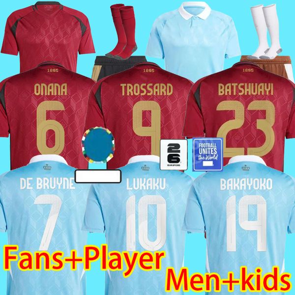 

Belgium 2024 Euro Cup National Team Jerseys Player Version DE BRUYNE LUKAKU TROSSARD DOKU TIELEMANS BAKAYOKO 20 Home Football Shirts Men Set Kids Kit Away 24, Blue