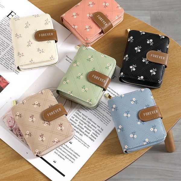 Floral Women - Leather Coin Purse with Zip Minimalist Printed Card Holder Cute Small Wallets Women Lightweight for Daily UseT260606