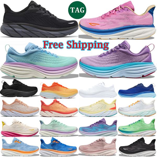 

Free shipping Bondi 8 Clifton 9 designer running sneakers Kawana shoes for women men triple black white pink blue grey purple mens womens outdoor sports trainers 36-45, Color 22