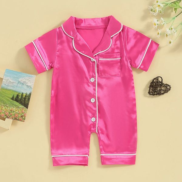 

Born Baby Girls Boys Loungewear Sleepwear Kids Summer Jumpsuit Pajama Short Sleeve Lapel Solid Color Button Up Nightgown Robe 240325, Gold