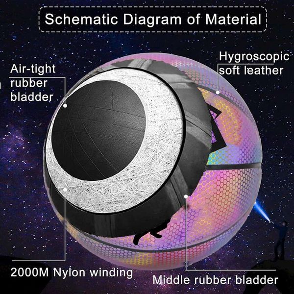 Reflective basketball holographic luminous night basketball suitable for night games reflective PU basketball official size 7 luminous rainbow reflective baske
Reflective basketball holographic luminous night basketball suitable for night games reflective PU basketball official size 7 luminous rainbow reflective baske