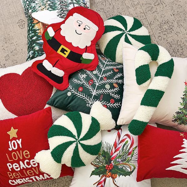 Christmas decoration pillows candy bars needle wheel shaped cushions green red gold soft childrens rooms parties sofas chairs 241106