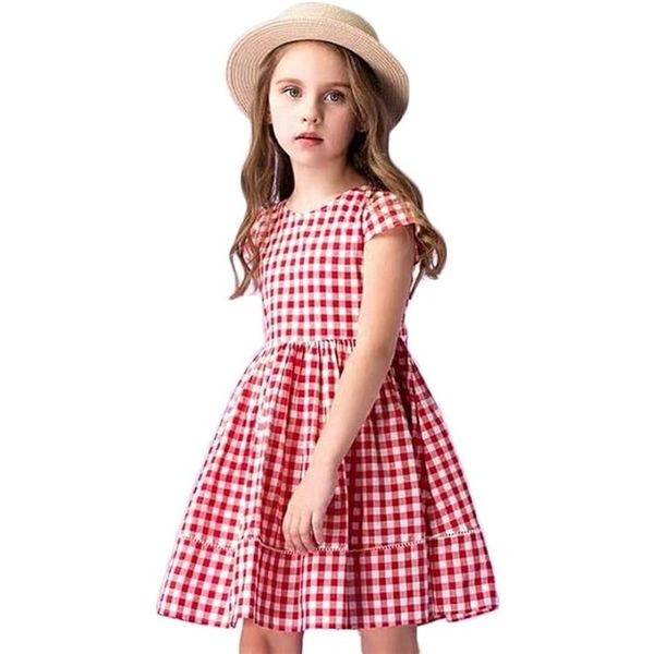 Cute Plaid Short-sleeved Dress Casual, Pink