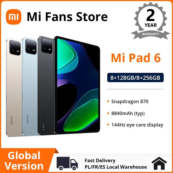 

Xiaomi Global Version Pad 6 8GB 256GB Snapdragon 870 Tablet 33W Fast Charging 13MP Camera 8840mah 144hz 11" Wqhd+eye Care Display 25GB