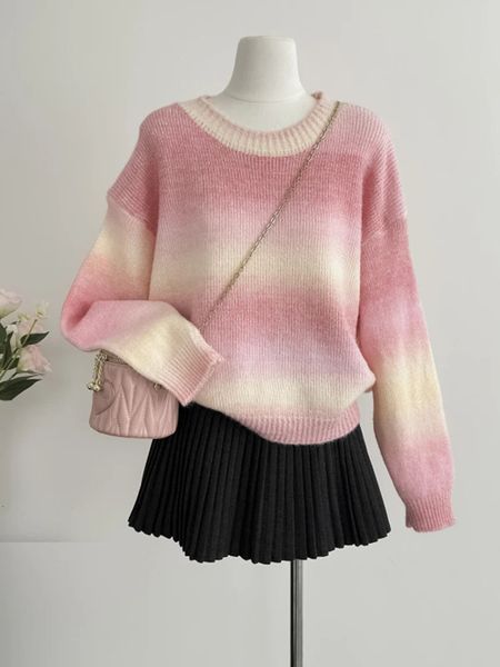 Rainbow Sweaters For Women Autumn Winter ners High Quality And Pullovers Korean Style Loose Ladies Tops