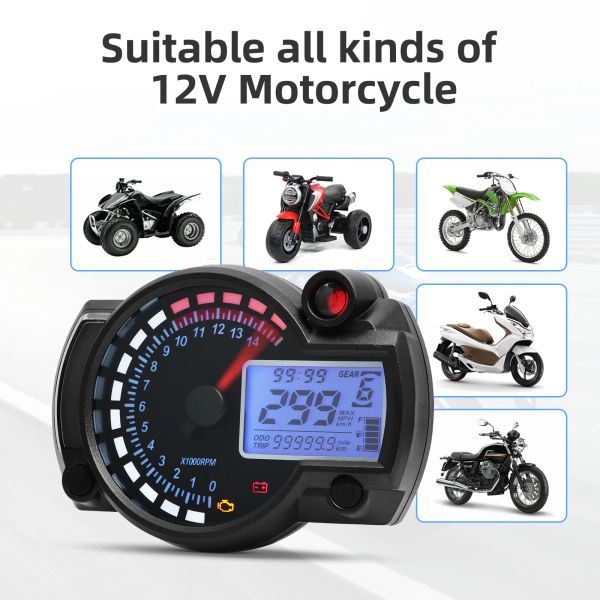 Universal Digital Motorcycle Speedometer 7 Colors Auto LCD Digital Odometer Dirt Pit Bike Gauge Moto Dashboard Meter