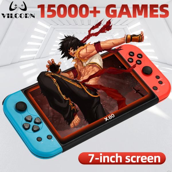 VILCORN X80 Portable Game Console 7 Inch Large Screen Handheld Game Player 15000 Games For PS1/MAME Retro Console HD TV Out
