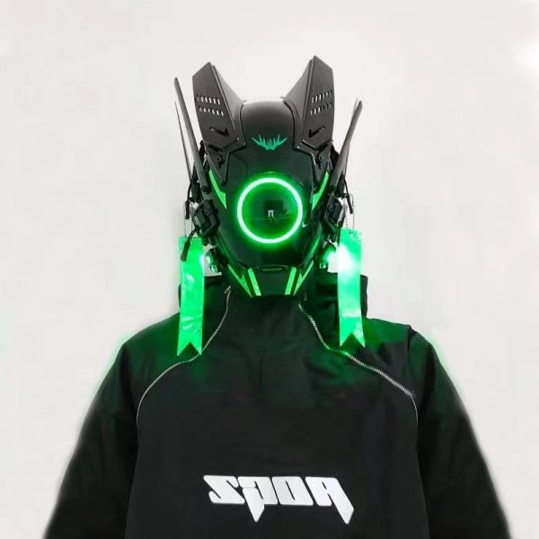 Cyberpunk Helmet Shinobi Mask Robot Samurai Mask Cosplay Techwear Cyber Punk Hi-tech Helmet Armor Futuristic Toy with LED Light