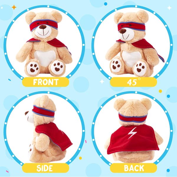 40cm Musical Hero Bear Doll Luminous Stuffed Animal Plush Toy Glowing Light Soft Bear Cloak Toy LED Gift for Kids Boys Girls