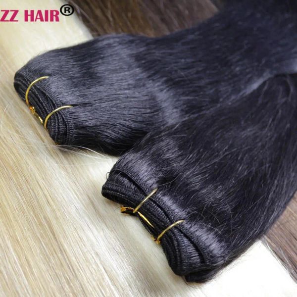 ZZHAIR 100% Human Remy Hair Extensions 16"-28" 50g/Pcs Weft Weaving Straight Natural Silk Non-clips
