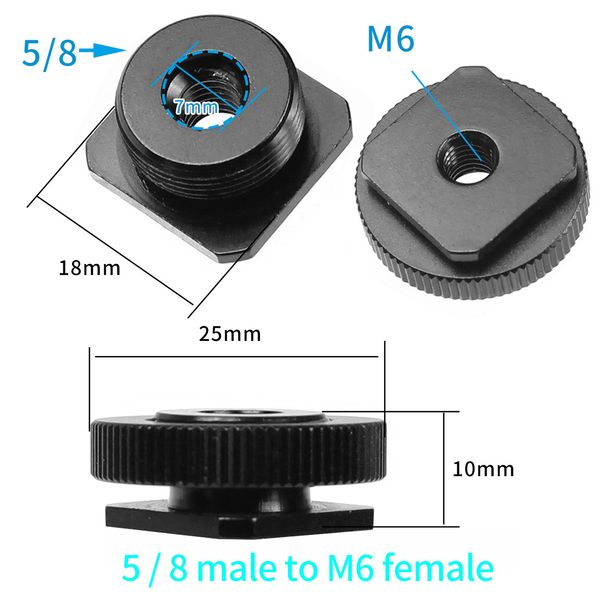 3/8" M6 to 1/4" 5/8 Inch Double Cold Shoe Tripod Mount Screw to Flash Mic Hot Shoe Adapter w/ 2 Nuts for DSLR Camera Photography