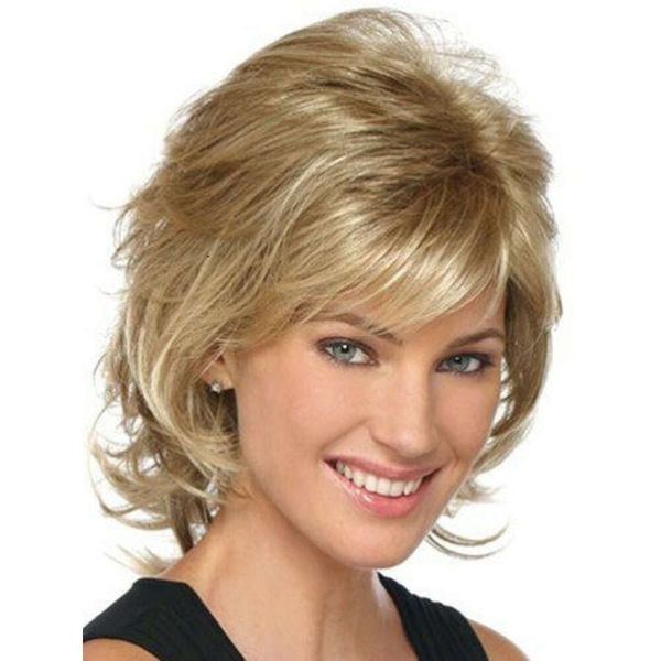 

Wig Womens Fashion White Spot Dyed Natural Curl Short Wig Chemical Fiber Headband, Picture color