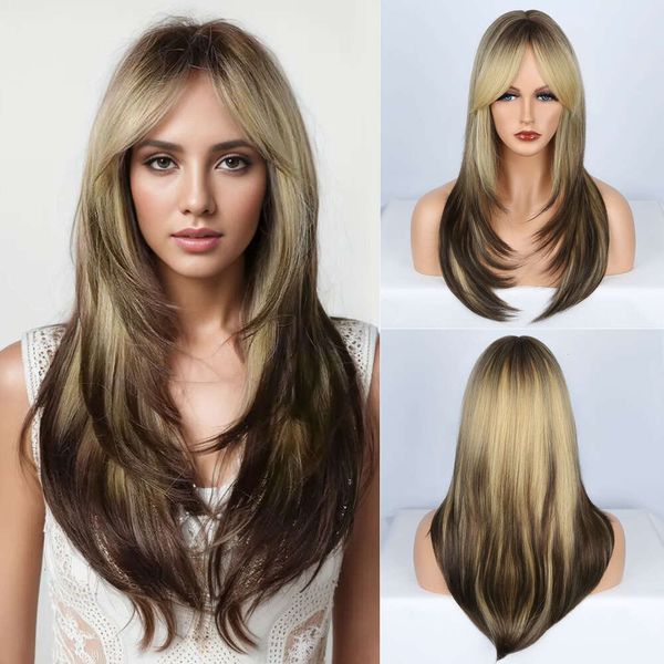 

New Octagonal Micro Curl Gradient Long Straight Hair Chemical Fiber Wig Full Head Set, Lc206813