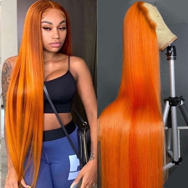 

13x4 Lace Front Wig Human Hair For Black Women Half Lace Human Wig, Orange