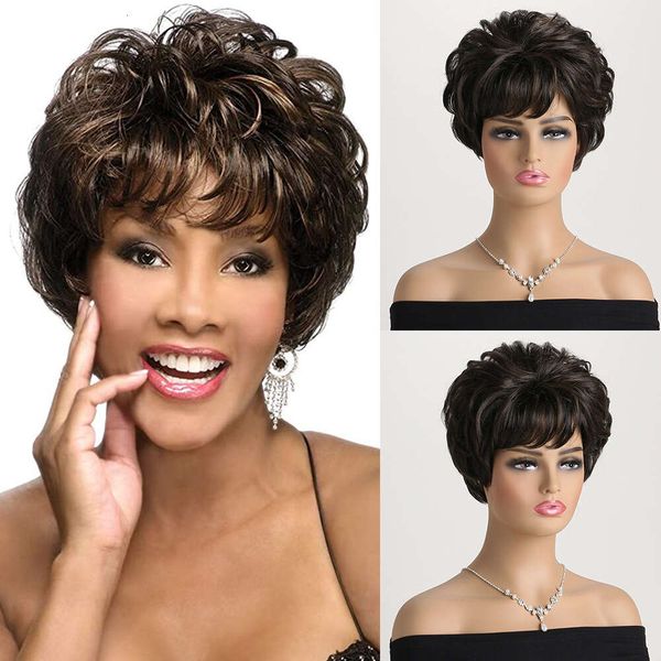 

Wig TEMU Womens Fashion Fluffy Oblique Bang Black Brown Pick Color Short Curly Hair Headcover