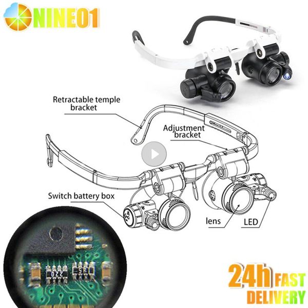 Repair Loupe Magnifying 8x 15x 23x Magnifier Loupe Head Wearing Magnifier 2 Led Lights Microscope Loupe Optical Glasses Tool