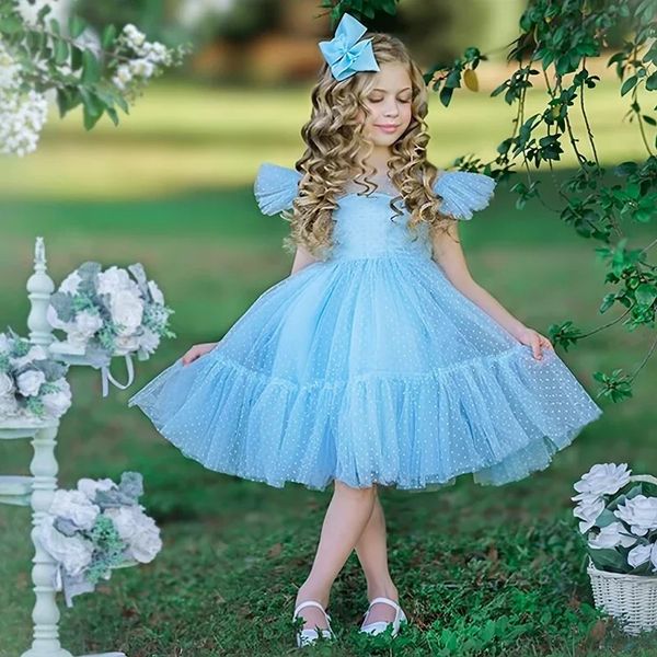 

Summer Girls Princess Dress Kids Elegant Wedding Tutu Prom Dresses Children Tulle Flare Sleeves Communion Party Formal Clothes., Green