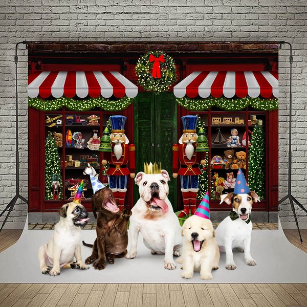 Bonvvie Christmas Background Pine Trees Lights Nutcrackers Baby Portrait Photographic Party Decor Studio Photography Backdrop