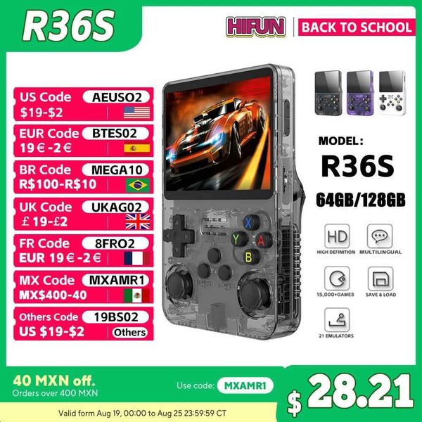 Portable Game Players R36S Handheld Video Game Console Retro Open Source Linux System 3.5 Inch I Screen R35s Portable Pocket Video Player 128GB Game R250403