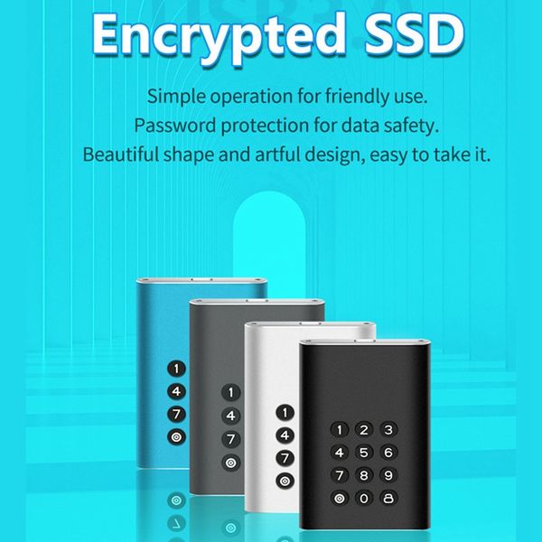USB-C Encrypted Hard Drive Enclosure, Portable External Hard Drive, 256GB Encrypted Solid State Drive
