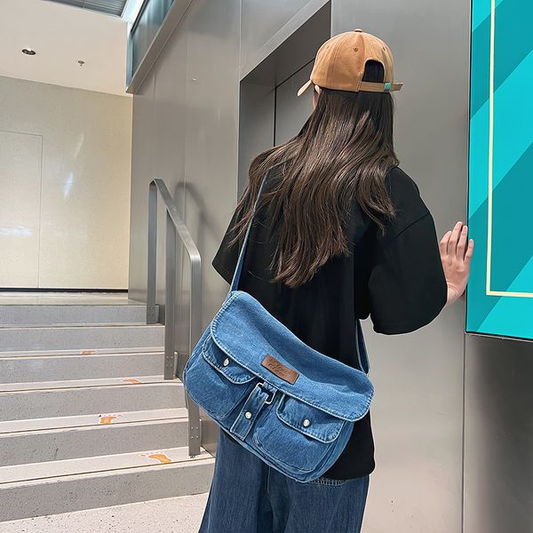 Denim Bag Women Handbags Large Capacity Ladies Tote Bags Adjustable Strap Simple Portable Casual Multi-Pockets for Party Travel