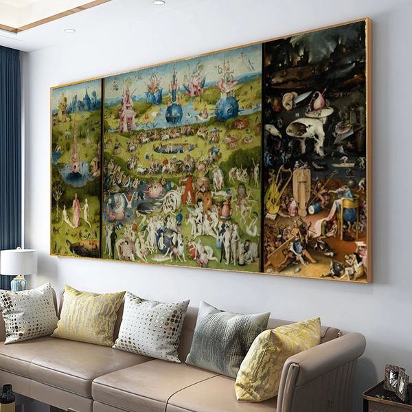 The Garden of Earthly Delight and Hell By Hieronymus Bosch Canvas Painting Wall Art Pictures for Living Room Cuadros Home Decor
