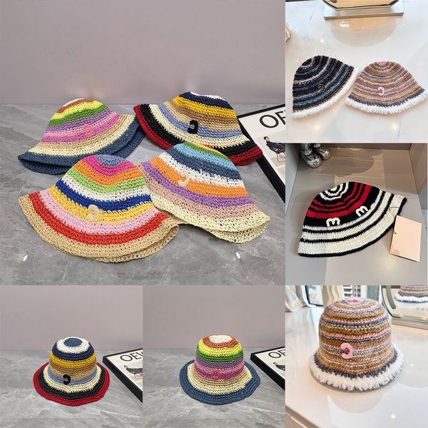 Rainbow colored designer bucket hat fashionable knitted straw woven inverted triangle letter fisherman hats breathable sun shading beach hat, A4
Rainbow colored designer bucket hat fashionable knitted straw woven inverted triangle letter fisherman hats breathable sun shading beach hat, A4