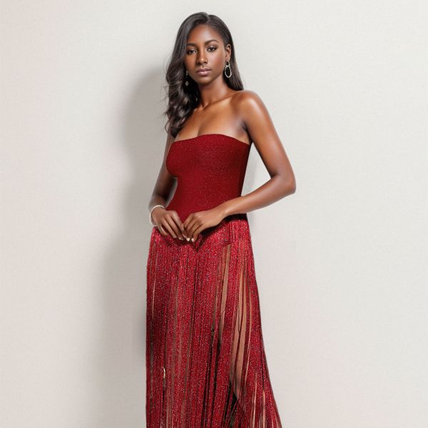 European sexy designer tassel splicing tube top dress summer women lady bandage bodycon club dance dresses HL1117, Red
European sexy designer tassel splicing tube top dress summer women lady bandage bodycon club dance dresses HL1117, Red