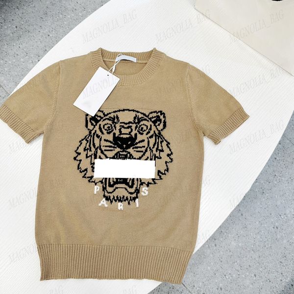 

Babies Short-sleeve Crochet Top T-shirts Summer Children's Knitted Sweater Classic Tiger Head with Correct Letters Elastic Design Sweaters 90-140, Yellow