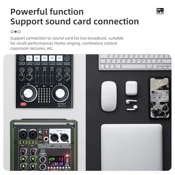4 Channel Sound Mixer WM2N2 99 DSP Effects Professional Studio Audio Mixing DJ Console Bluetooth for PC Stage Podcast Record 63e32