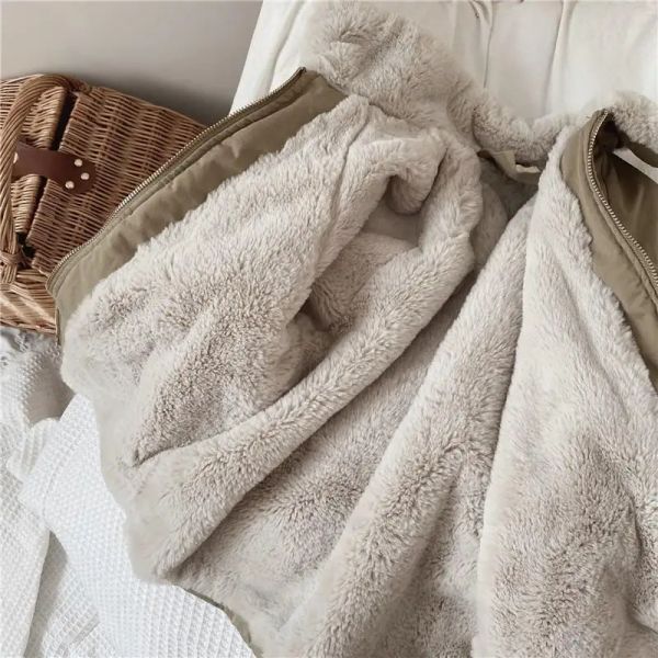 Cute Warm Jacket Autumn Winter Coats Baby Boys Khaki Lamb Wool Blend Parkas Coat Fur Jackets for Girls Children Snowsuit